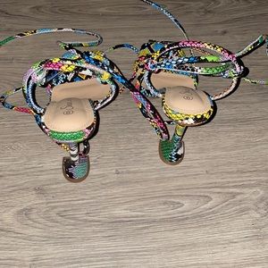 Women multicolored heels.